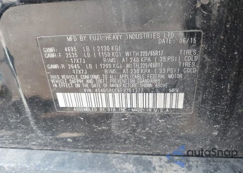 2015 Subaru Outback 2.5I Premium из США, поврежденный, VIN 4S4BSACC6F3361377